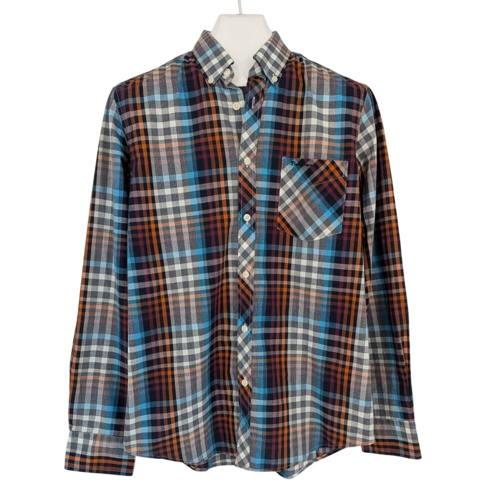 Ben Sherman Plaid Button Down Shirt Preppy Office Business Smart Casual Size L